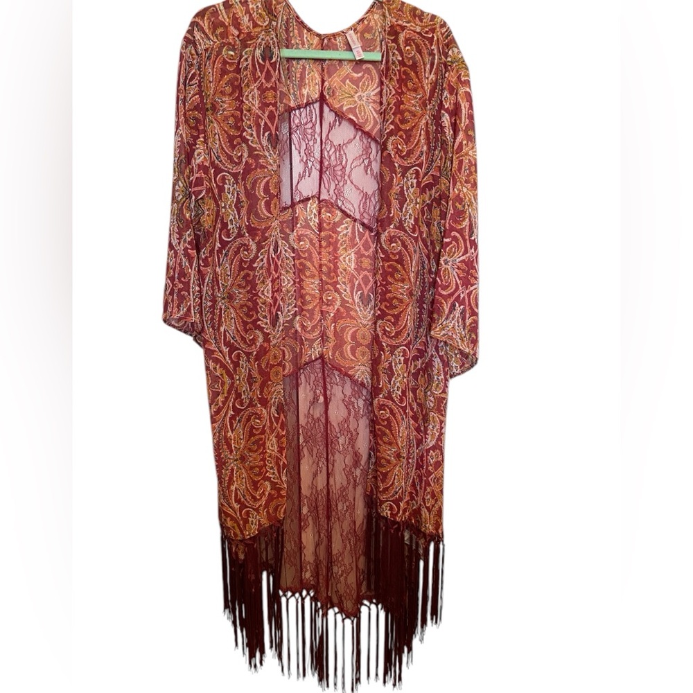 Women’s colourful beach coverup with fringe bottoms M/L